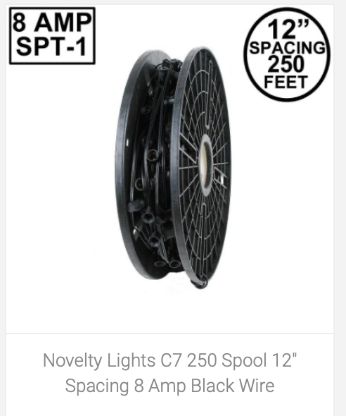 C7 250' Spool 12" Spacing 8 Amp Black Wire